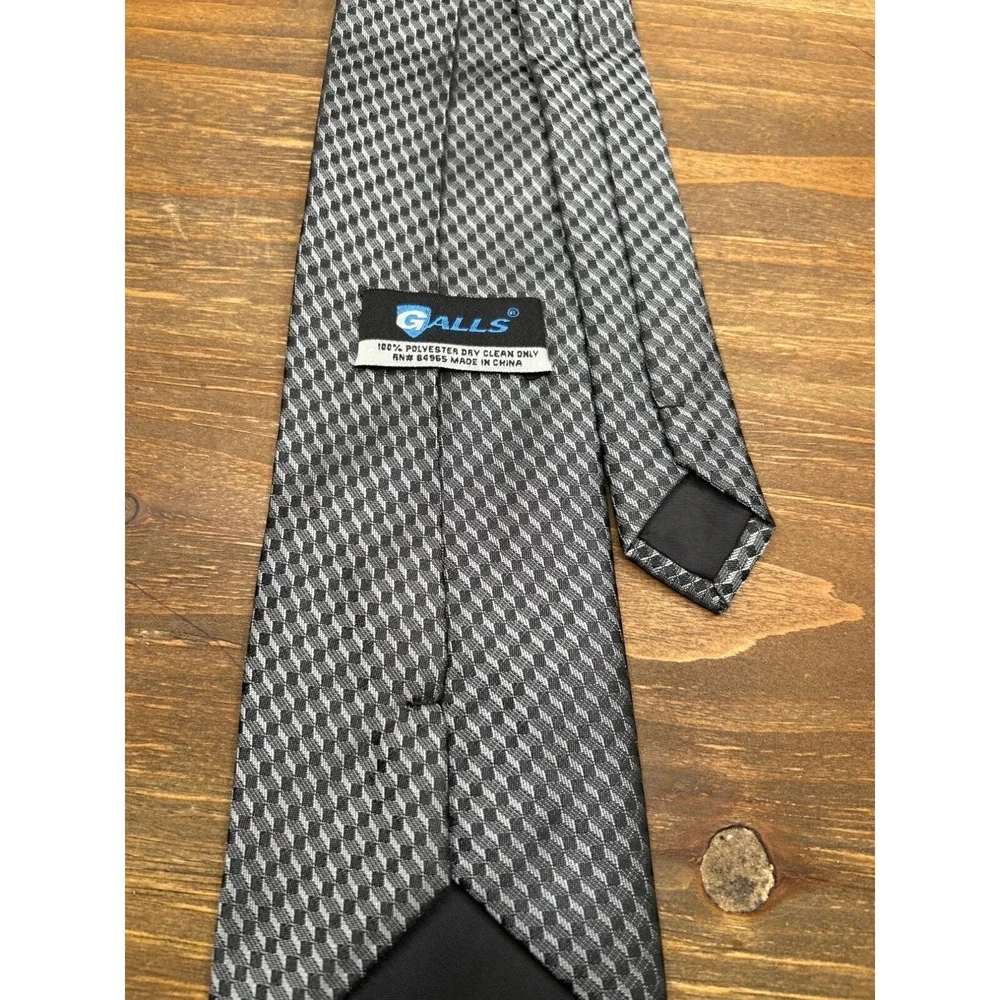 Galls Men's Black Gray Checkered Clip-On Necktie Classic Formal Uniform Tie‎